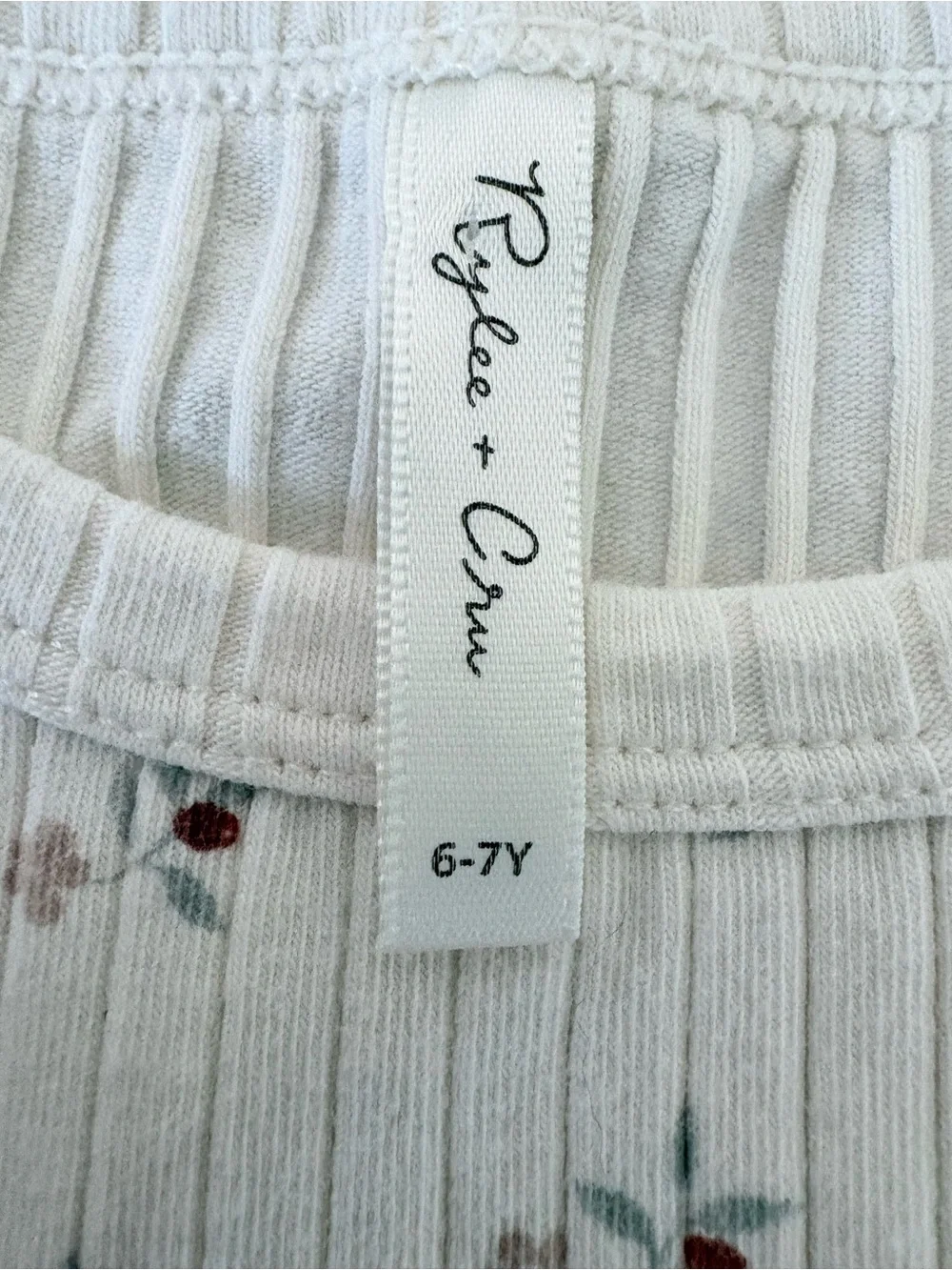 Rylee + Cru Girls Ribbed Long Sleeve Top Natural Ditsy Floral Shirt 6 7 Years